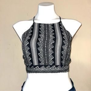 Fashion on earth by Dry Goods cotton black and white print high neck halter top